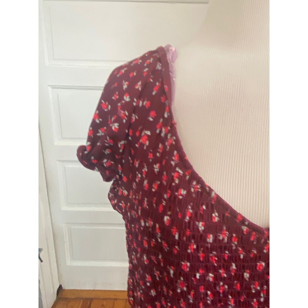 NWT Derek Heart dress  1X Burgundy‎ Floral Smocked Cottagecore prairie - Picture 4 of 9
